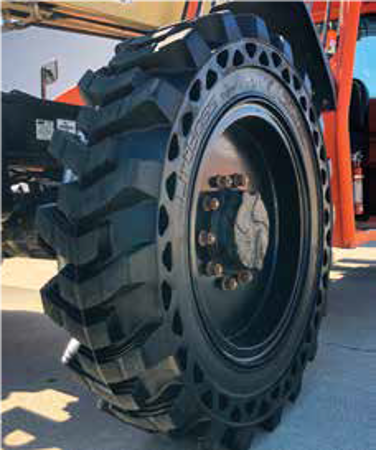 13.00-28 Solid Rubber Telehandler Tires in 10 bolt Rims - Severe Duty